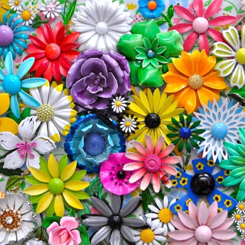 ISO Enamel Flower Brooches And Earrings